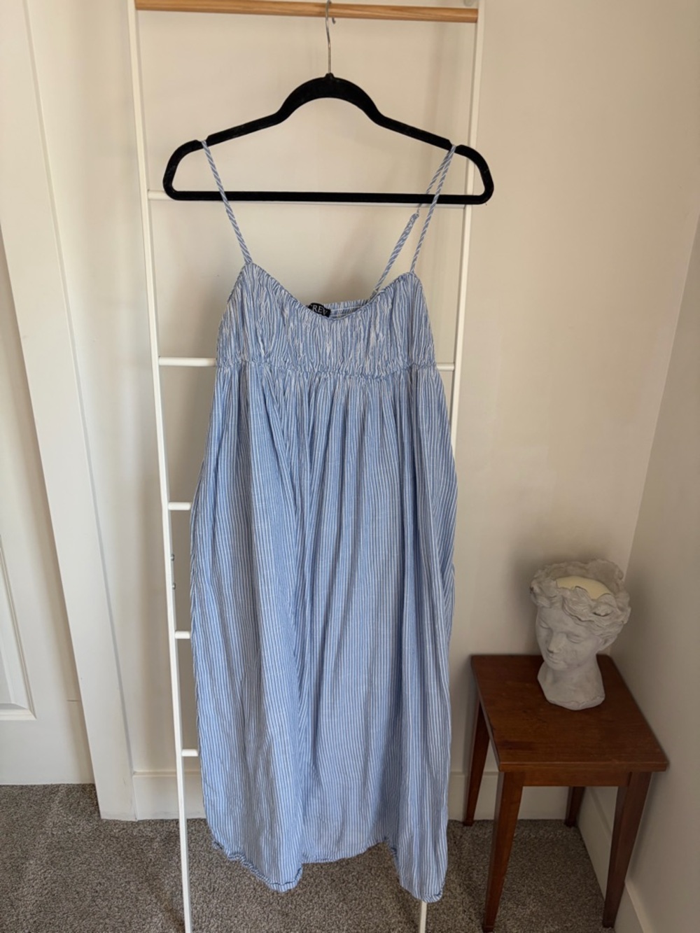 J. Crew Blue and White Striped Midi Dress